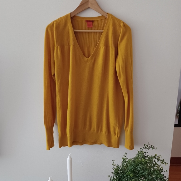 Joe Fresh Mustard Yellow V-Neck Thin Knit Sweater - Picture 5 of 10